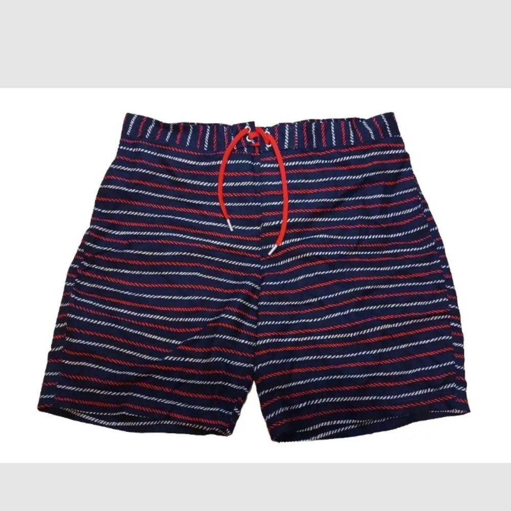 Lands End Swim TrunksSize XL Navy Blue with Red and White Stripes Drawstring